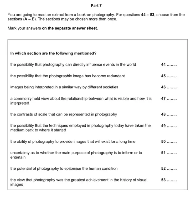 C2 Proficiency Reading Sample Question for Part 7