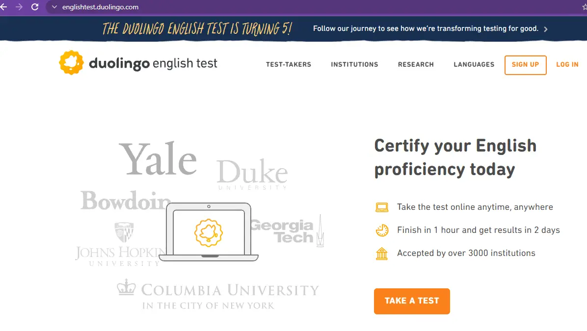 Duolingo English Test Home Page