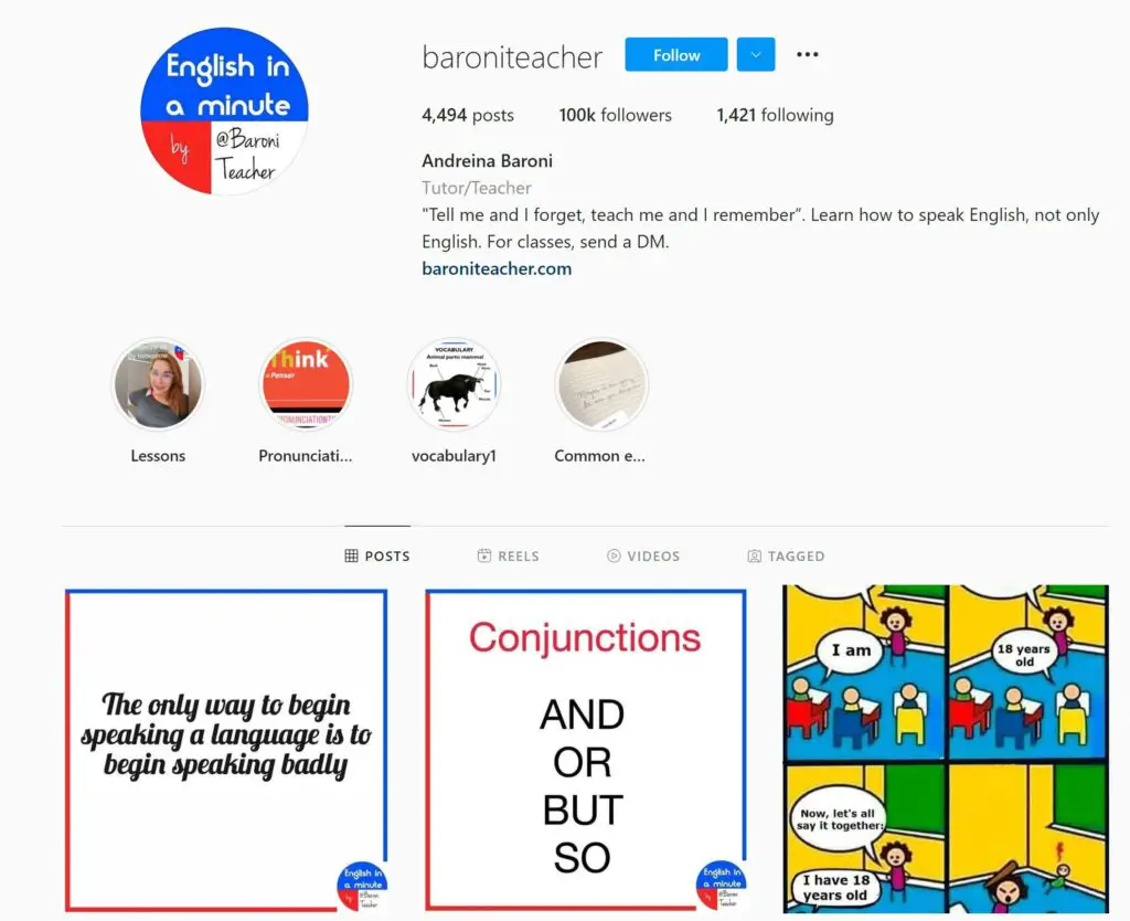 Baroni Teacher Instagram Page