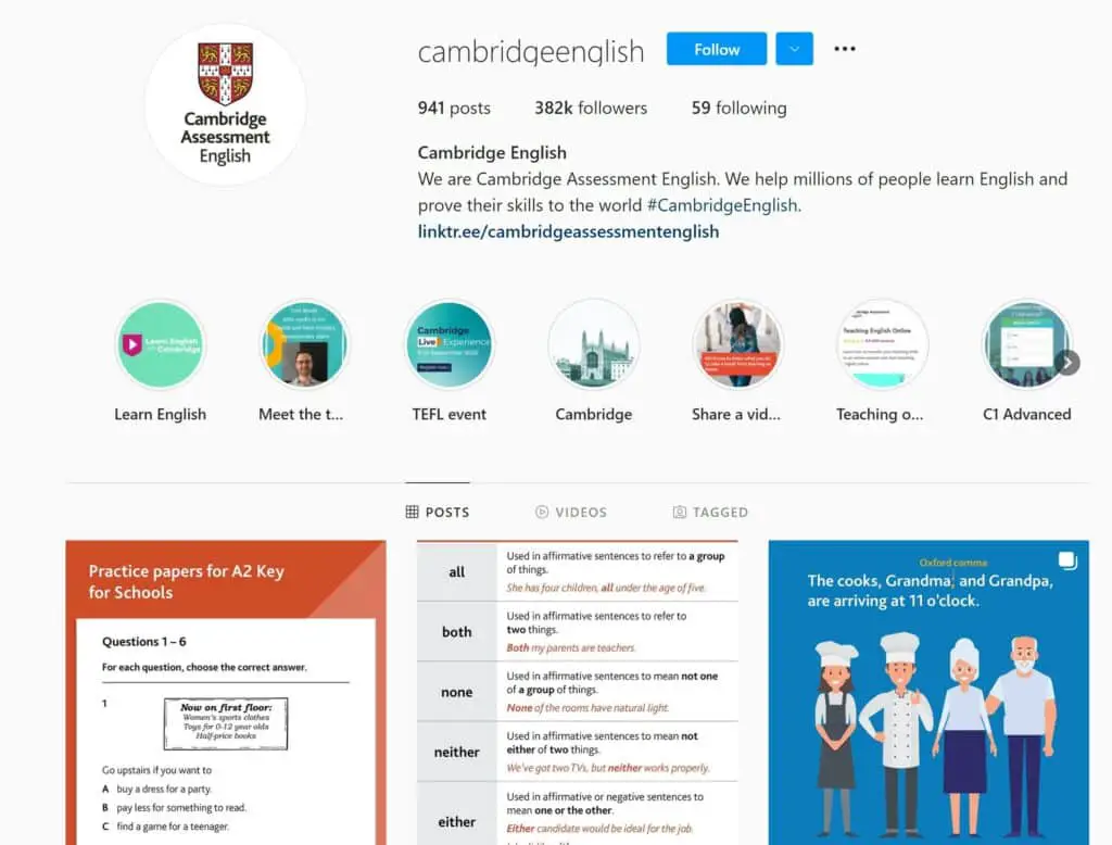Cambridge English Instagram Page