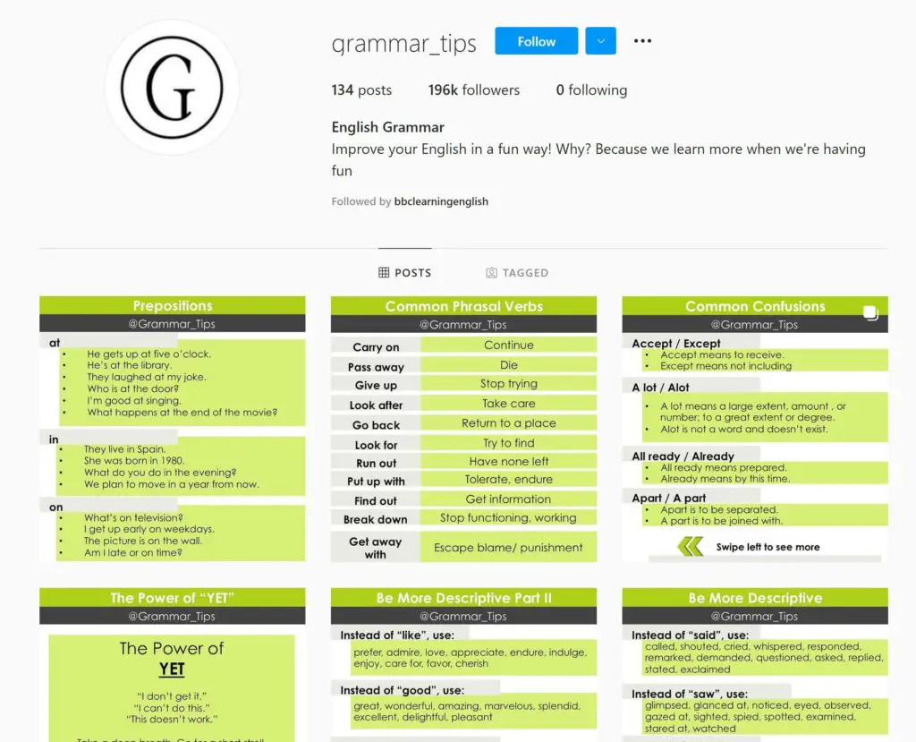 English Grammar Tips Instagram Page