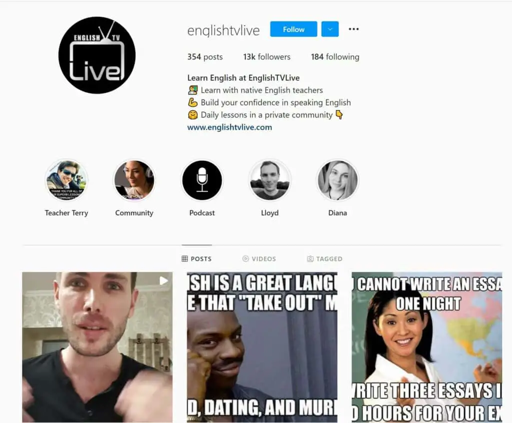 English TV Live Instagram Page