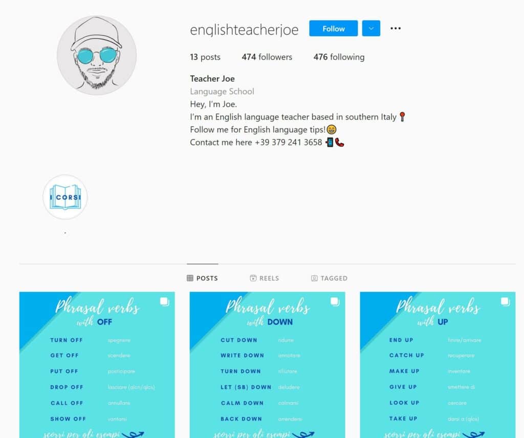 English Teacher Joe Instagram Page