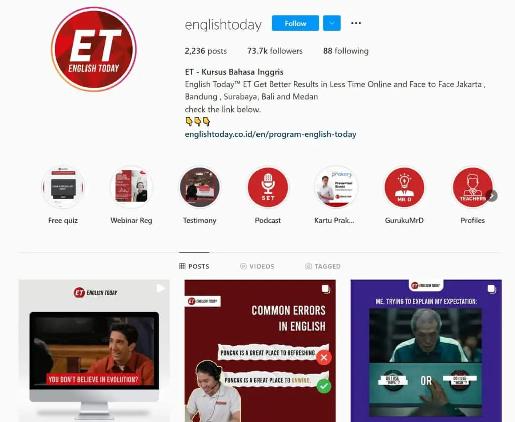 English Today Indonesia Instagram Page