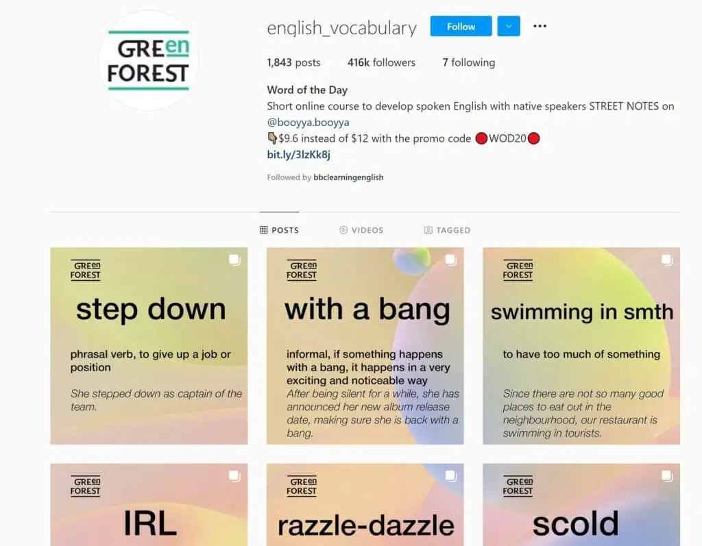 English Vocabulary Instagram Page