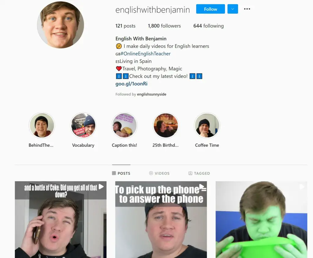 English With Benjamin Instagram Page