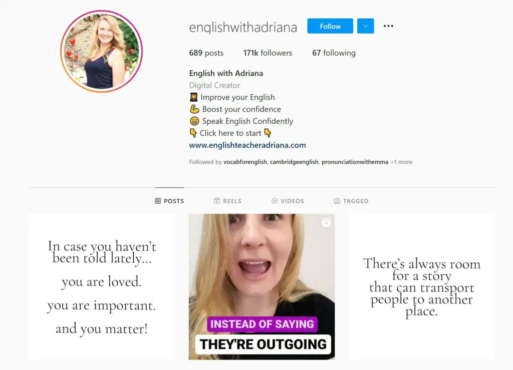 English with Adriana Instagram Page