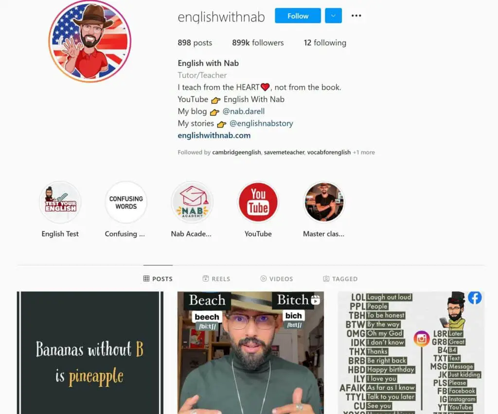 English with Nab Instagram Page