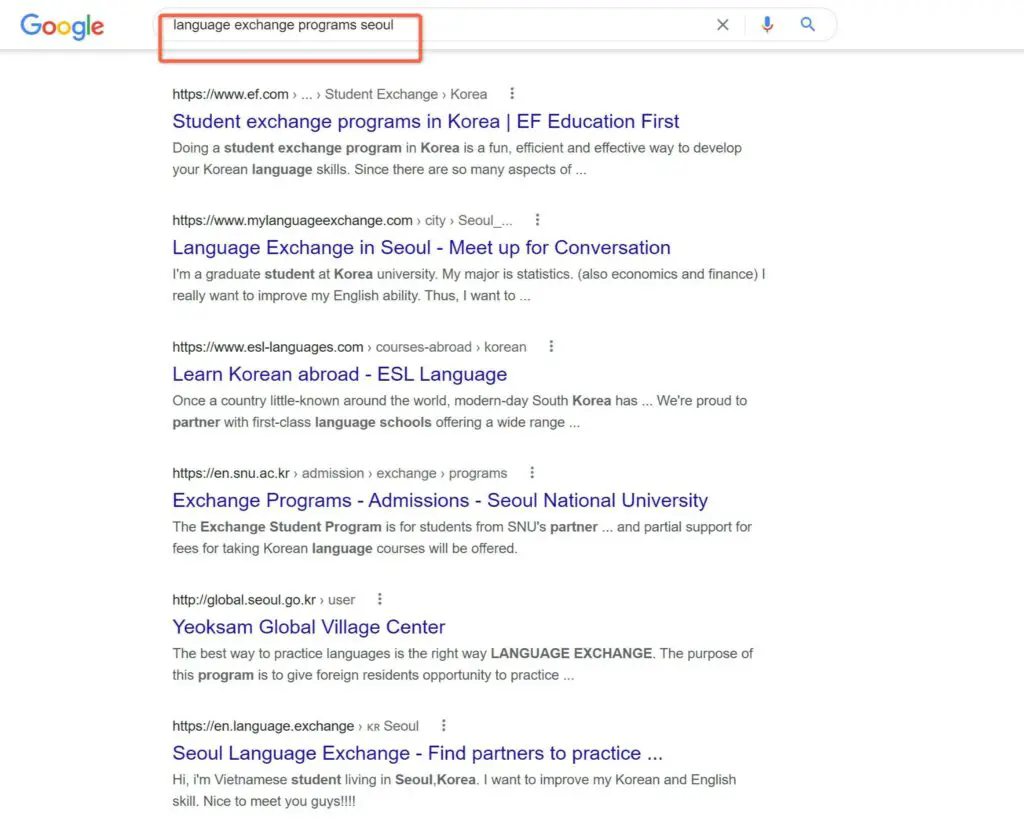 Google Search Language Exchange Programs Seoul