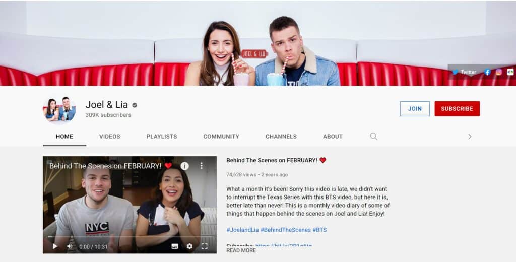 Joel and Lia YouTube Channel