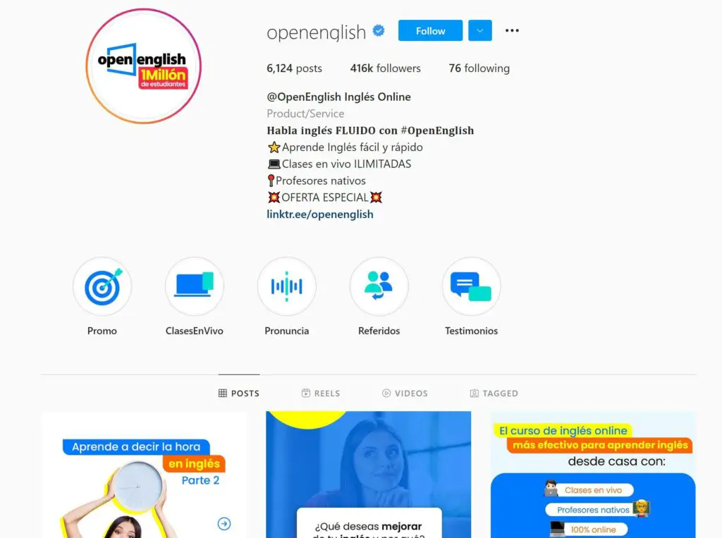 Open English Instagram Page