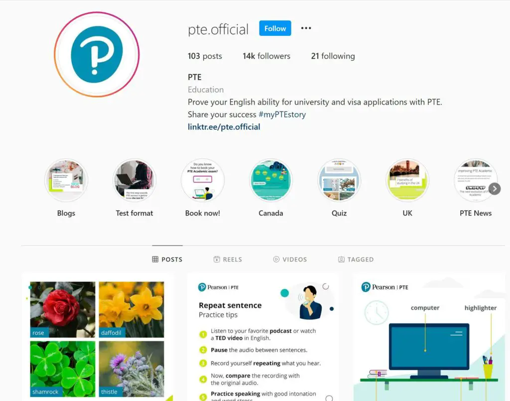 PTE Official Instagram Page
