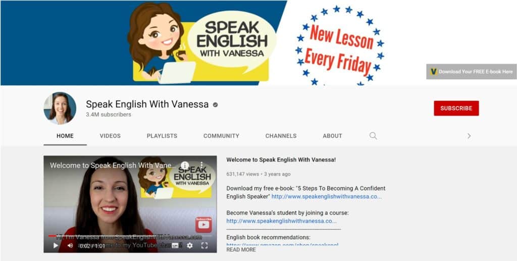 Speak English With Vanessa YouTube Channel