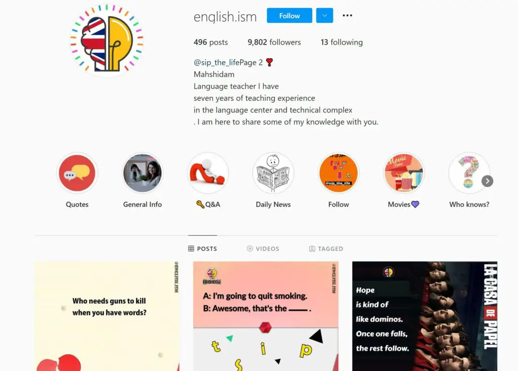 english.ism Instagram Page