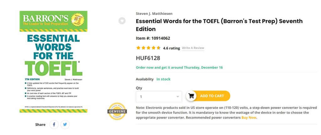 Barron's Essential Words for the TOEFL Review UBuy