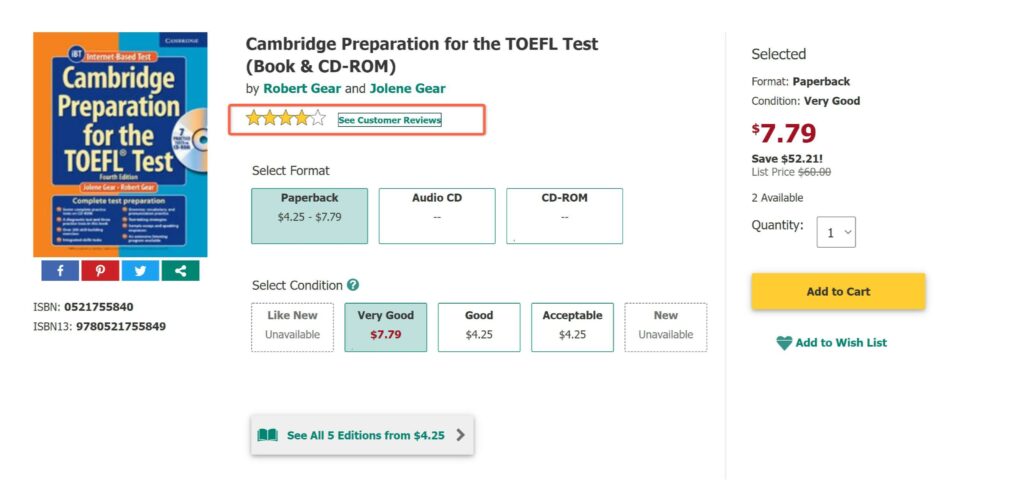 Cambridge Preparation for the TOEFL Test ThriftBooks1