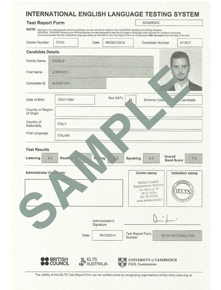 IELTS Sample Certificate