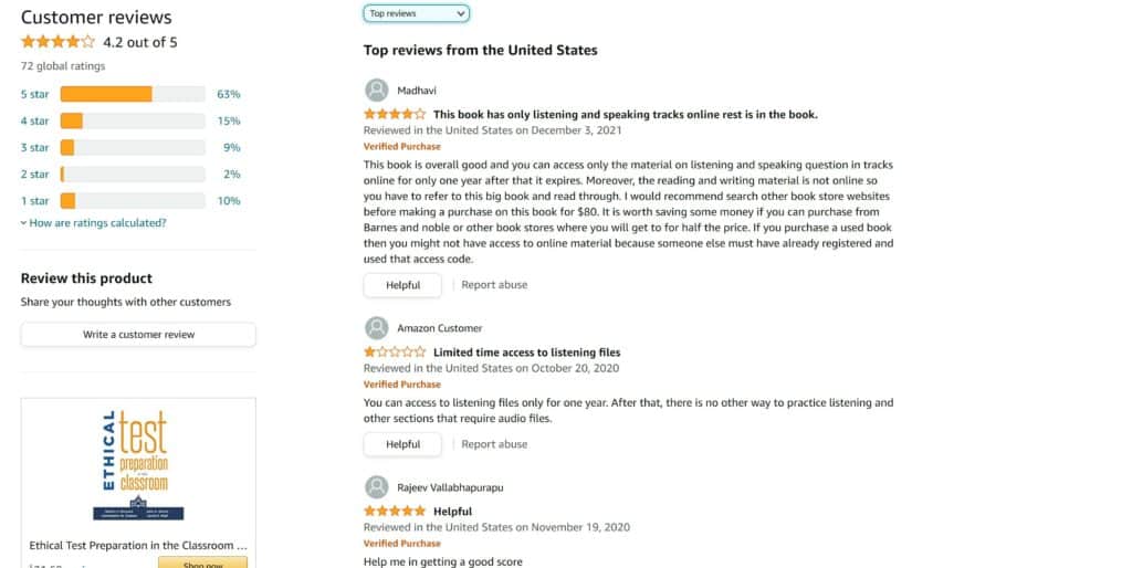 Manhattan Prep for TOEFL Prep Book Amazon Review