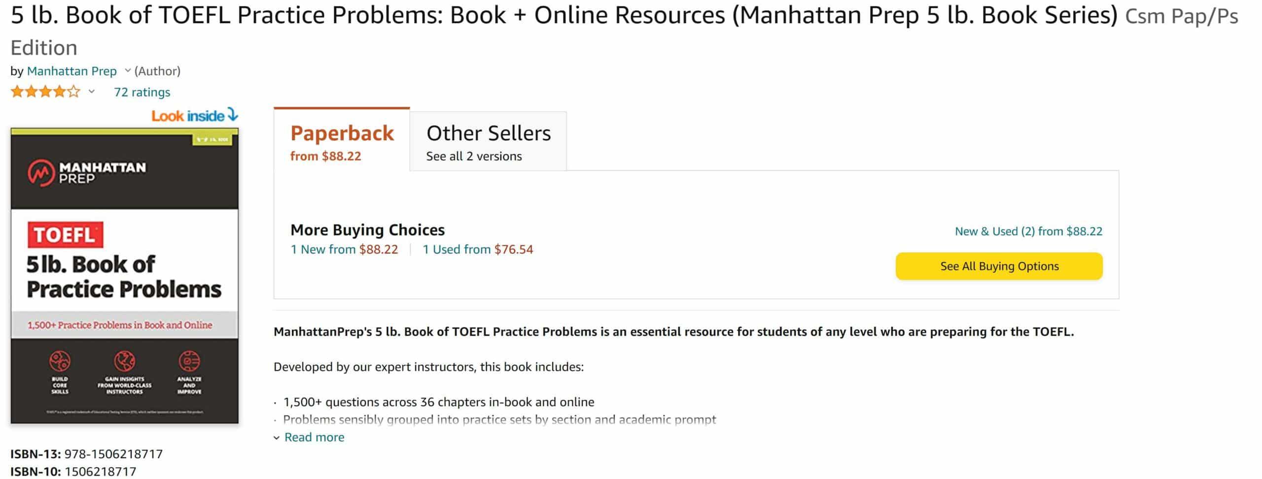 Manhattan Prep for TOEFL Prep Book or Guide