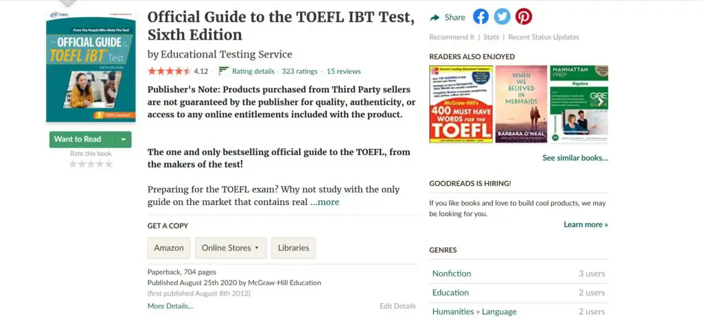 Official Guide to the TOEFL iBT Test Book Goodreads Review 1