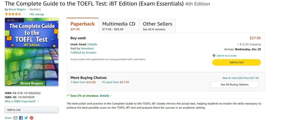 The Complete Guide to the TOEFL Test Book or Guide