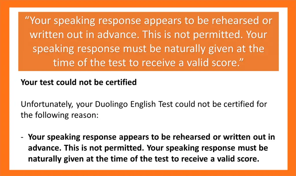 Retake Reasons for Duolingo English Test - Memorized and Rehearsed Speaking Responses