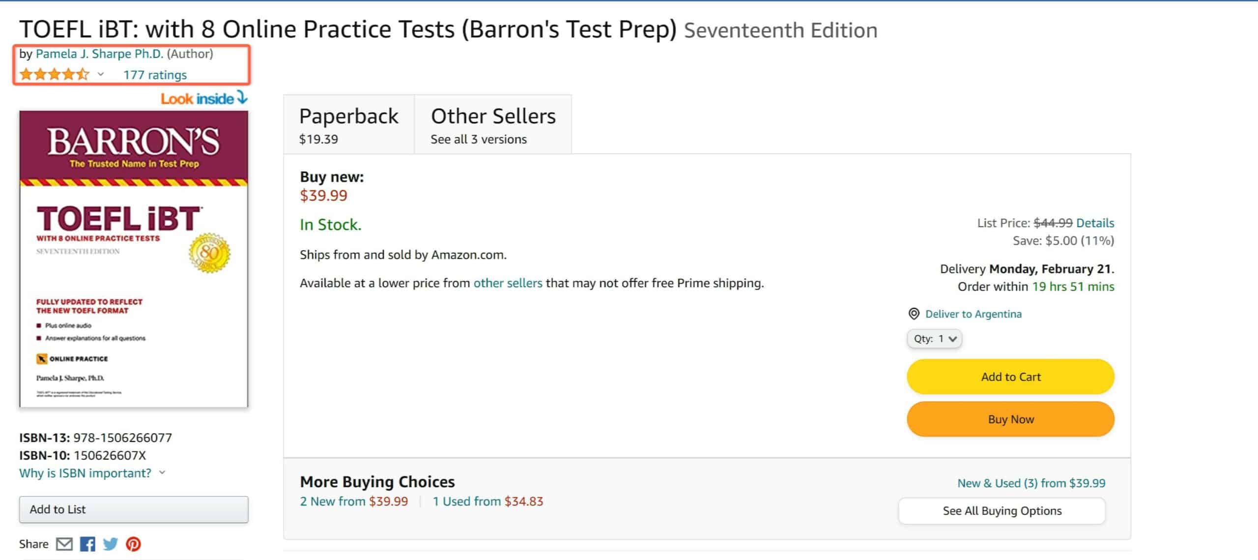 Barrons TOEFL Test Prep Amazon 1