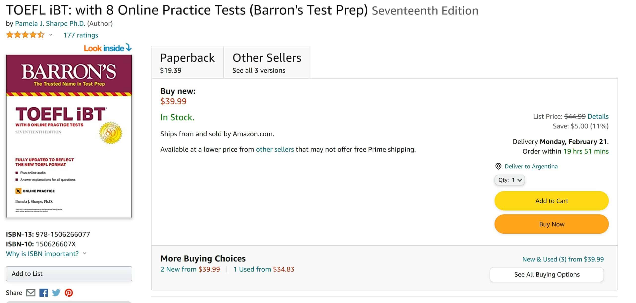 Barrons TOEFL Test Prep Guide or Book