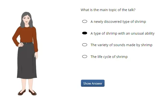 TOEFL Essentials Complete Guide -- Sample Test Question for the Academic Listening to a Talk Task 2